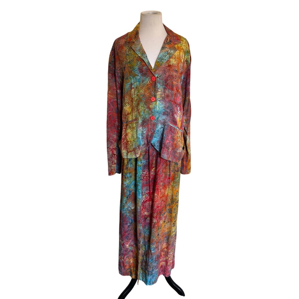 Vintage 90s Go Fish Abstract Botanical Two Piece Maxi Skirt Jacket Set